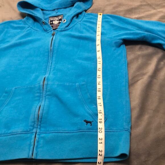 Pink Victoria's Secret Turquoise Blue Hoodie Jacket Size Medium Peace Heart - Picture 6 of 6